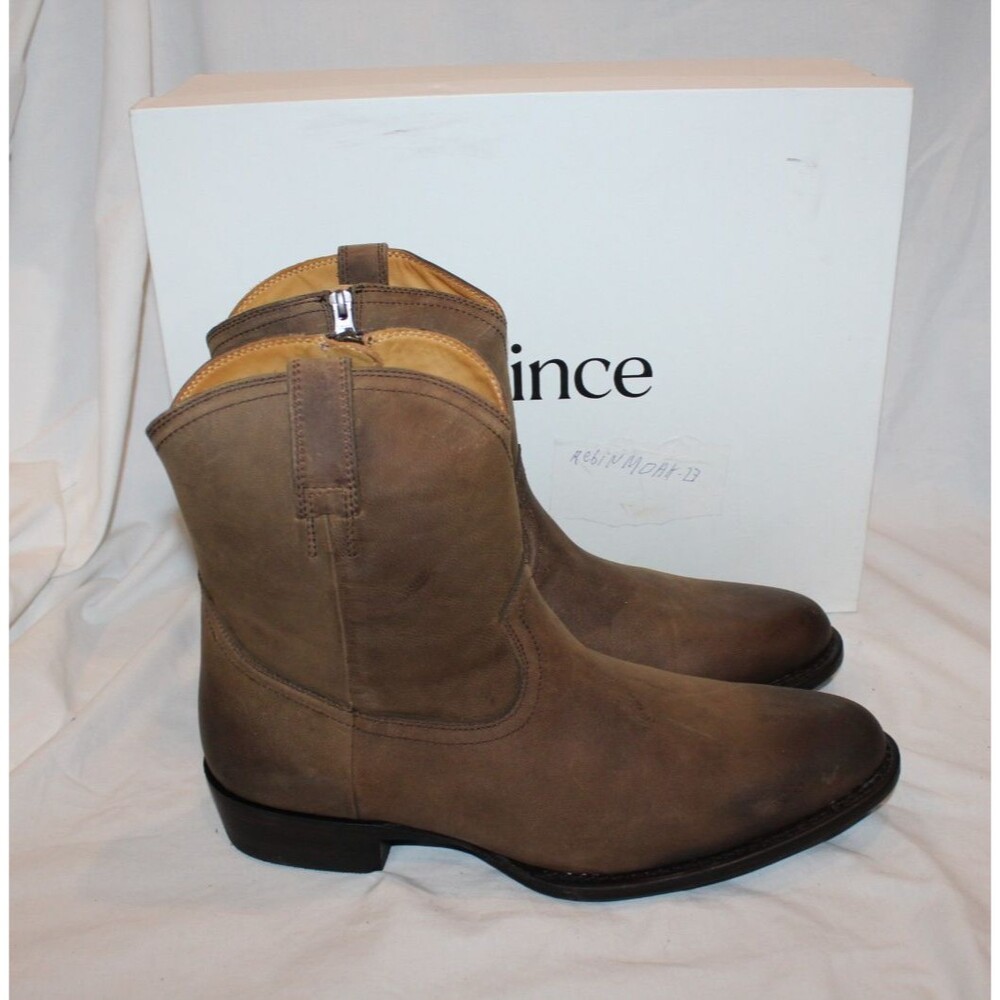 Quince Men's Crafted Leather Western Zip Boots NEW Chocolate Brown 13